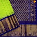 Pears Green and Blue With Gold Zari Floral Buttas Pure Silk Cotton Saree - Thenianantham