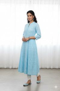 Light Blue With Floral Design Ladies Branded Umbrella Top Readymade