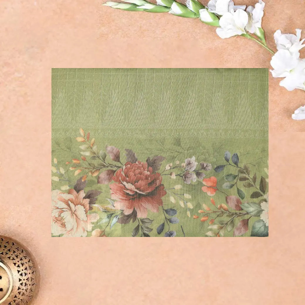 Pastel Green Semi Raw Silk Saree