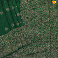 Dark Green With Floral Motifs Copper Zari Khadi Banarasi Tussar Silk Saree - Thenianantham