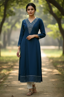 Indigo Blue  With Floral  Design Ladies Branded Umbrella Top Readymade