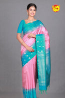 Pink With Sky Blue Diamond Buttas Motifs Silver Zari Pure Kanjivaram Soft Silk Saree - Thenianantham