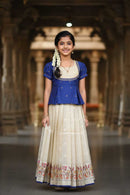 Blue With Half White Girls Branded Readymade Pattu Pavadai