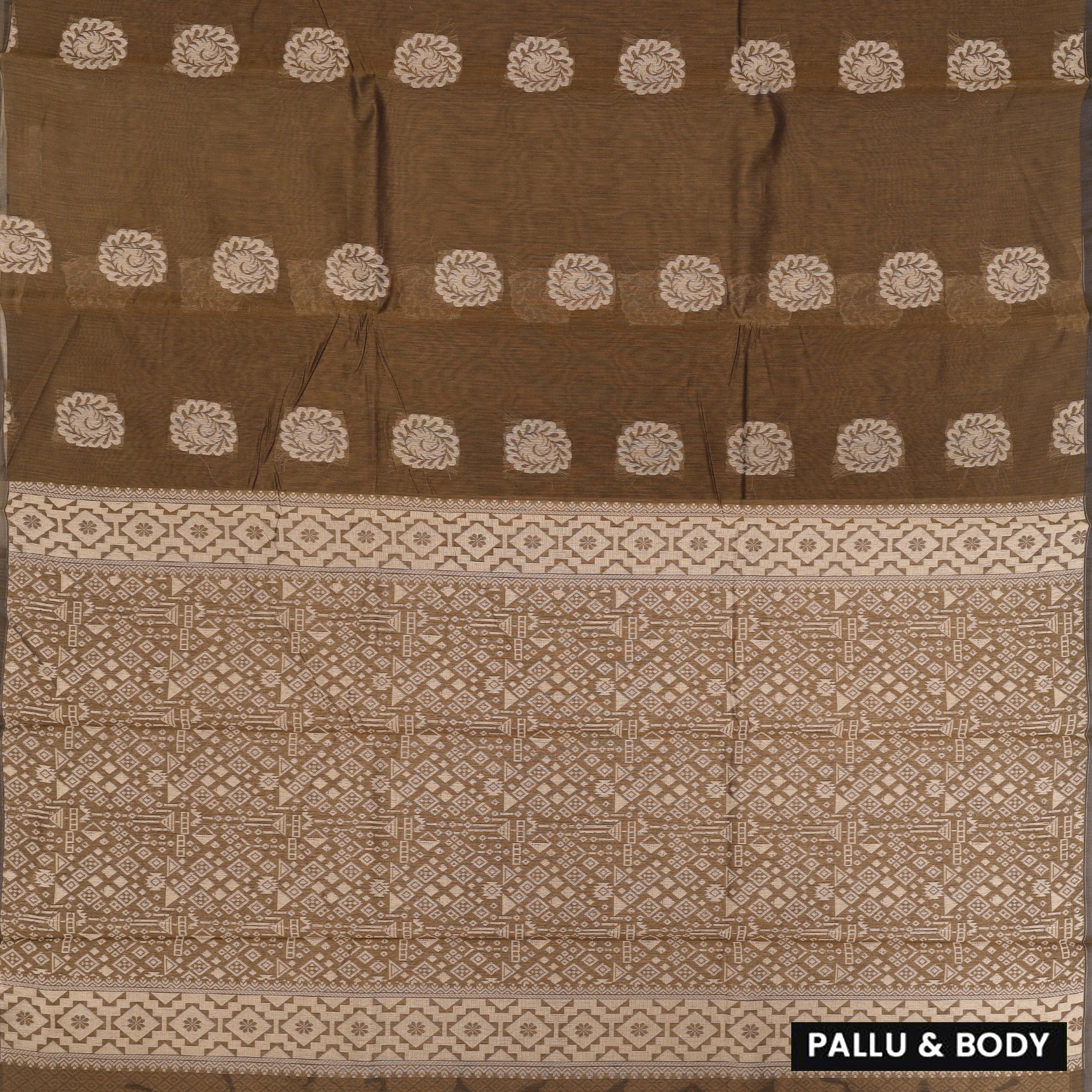 Dark Brown With Sandal Zari  Silk Cotton Saree