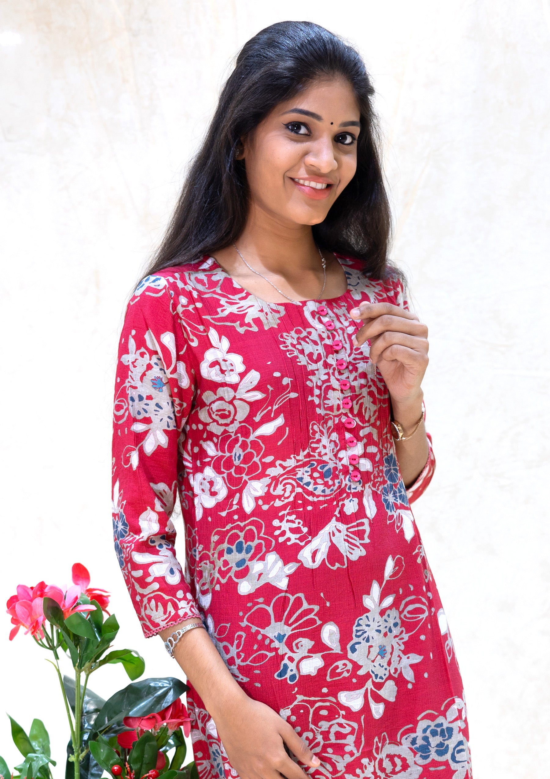 Kuyil- Red With White Ladies Branded Umbrella Top Readymade