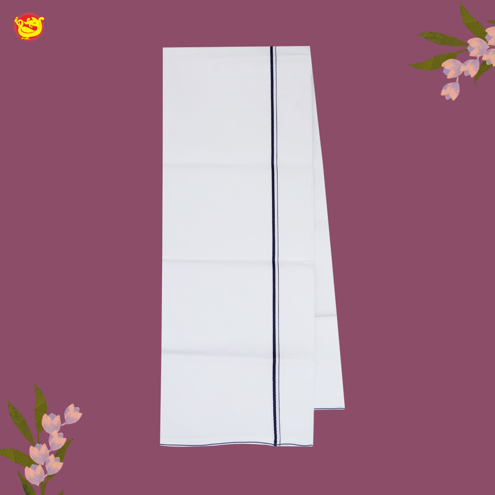 White with Navy Blue Fancy Border Single Layer Cotton Men’s Dhoti