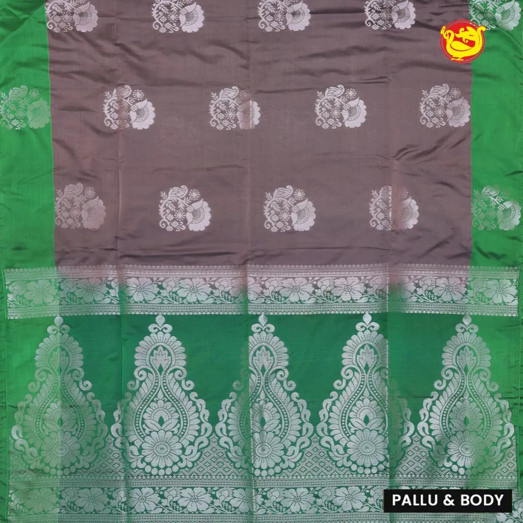 Gray with Green Soft Silk Saree - Thenianantham