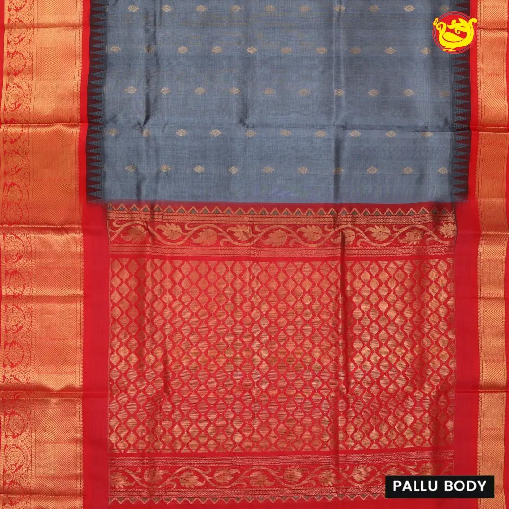 Gray with Red Arani Silk Cotton Saree - Thenianantham