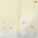 Lemon Yellow Floral Embroidery Work Silver Zari Border Tissue Fancy Saree - Thenianantham