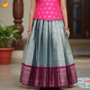 Hot Pink With Silver Grey Girls Branded Readymade Pattu Pavadai