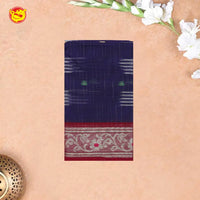 Blue with Red Pure Bengal Cotton Saree without Blouse