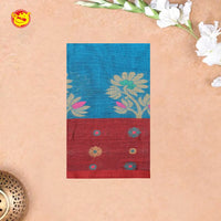 Sky Blue with Brownish-Red Pure Bengal Cotton Saree without Blouse