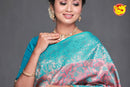 Dark Onion Pink Wedding Silk Saree With Peacock Blue Pallu - Thenianantham