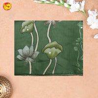 Green with Floral Print Raw Silk Saree - Thenianantham