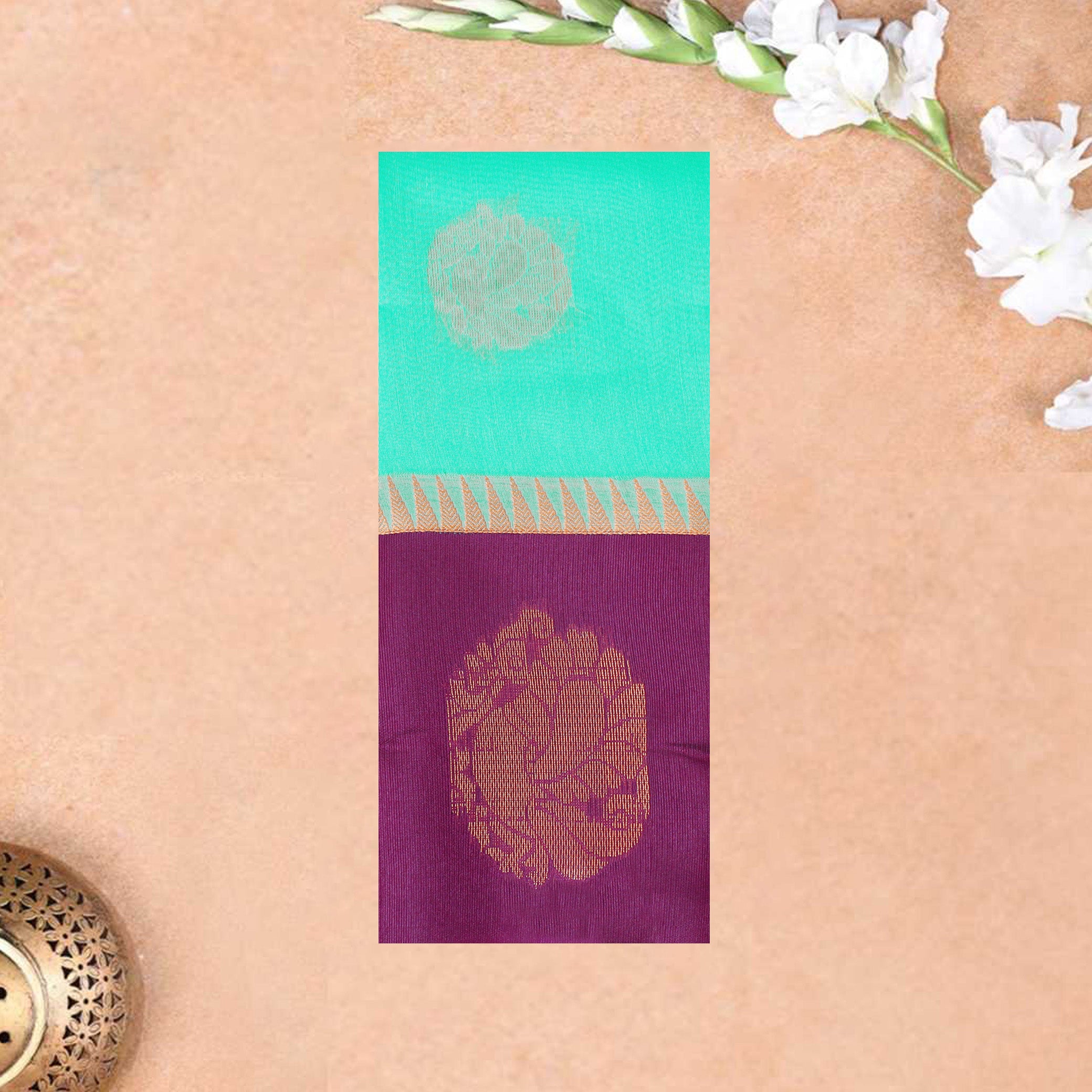 Green With  Purple Border Silk Cotton Saree