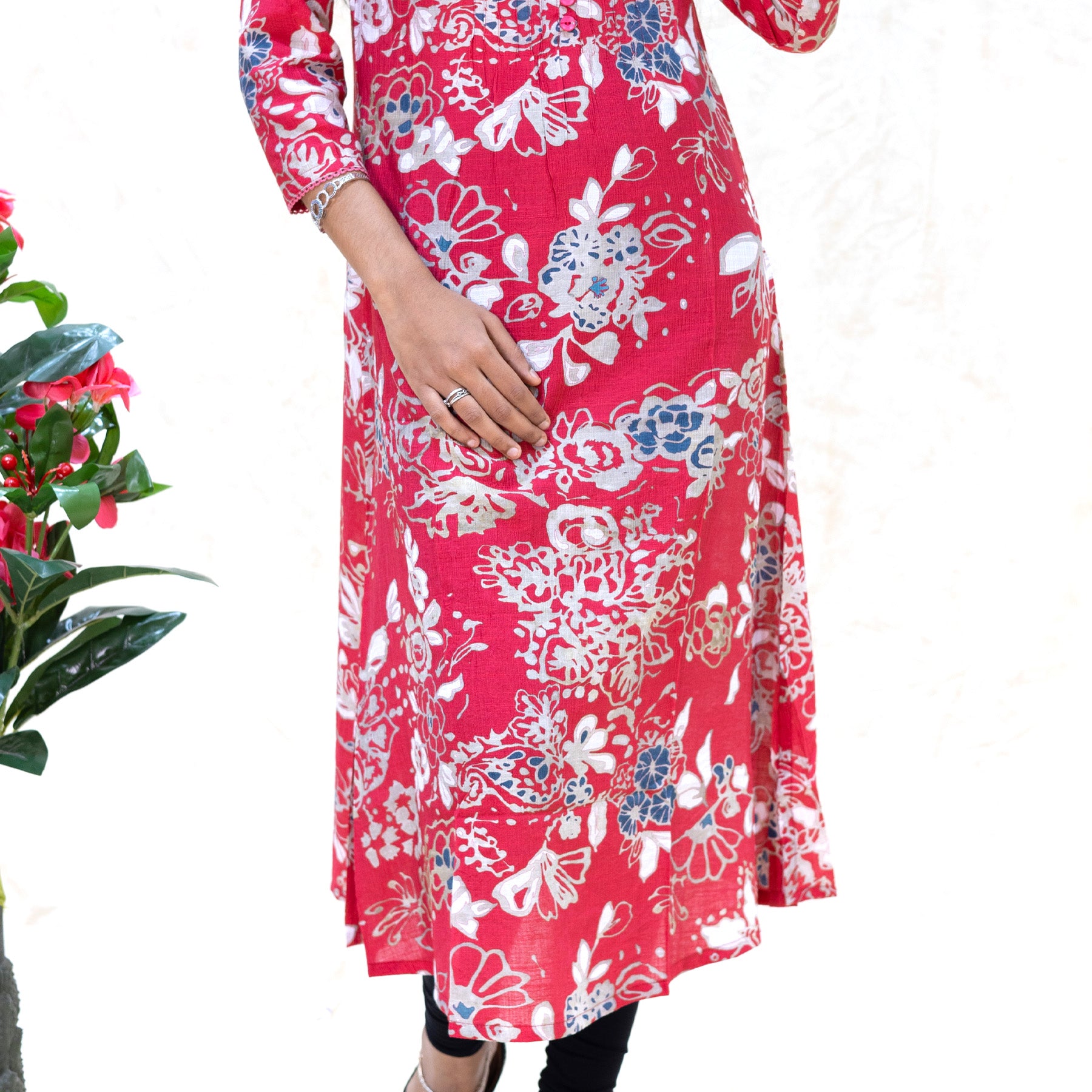 Kuyil- Red With White Ladies Branded Umbrella Top Readymade