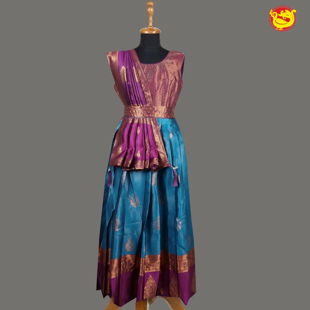 Purple with Blue Girls & Women Branded Readymade Pattu Gown