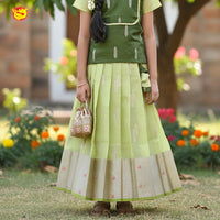 Olive Green and Pastel Green Girls Branded Readymade Pattu Pavadai Set
