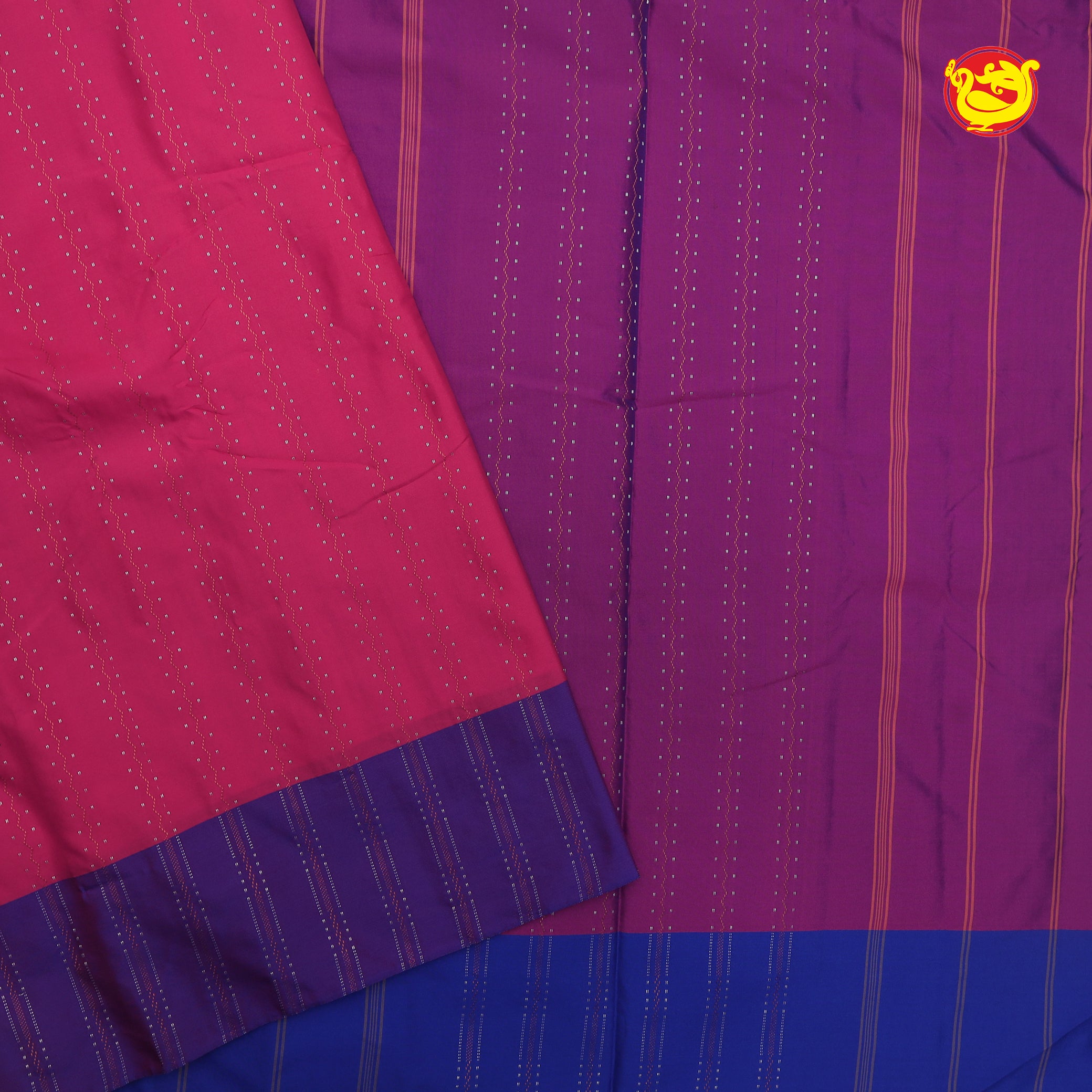 Pink with Dark Blue Arani Fancy Silk Saree