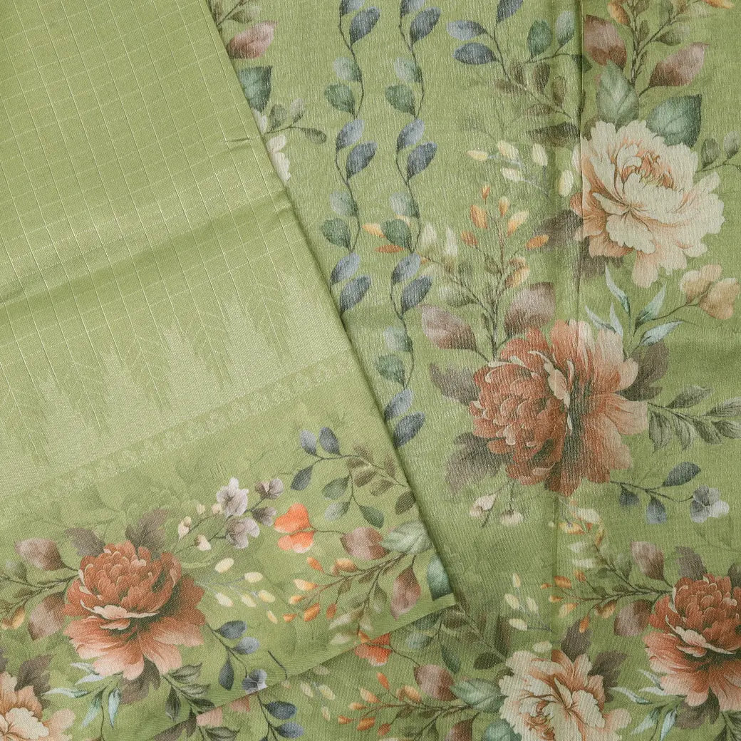 Pastel Green Semi Raw Silk Saree