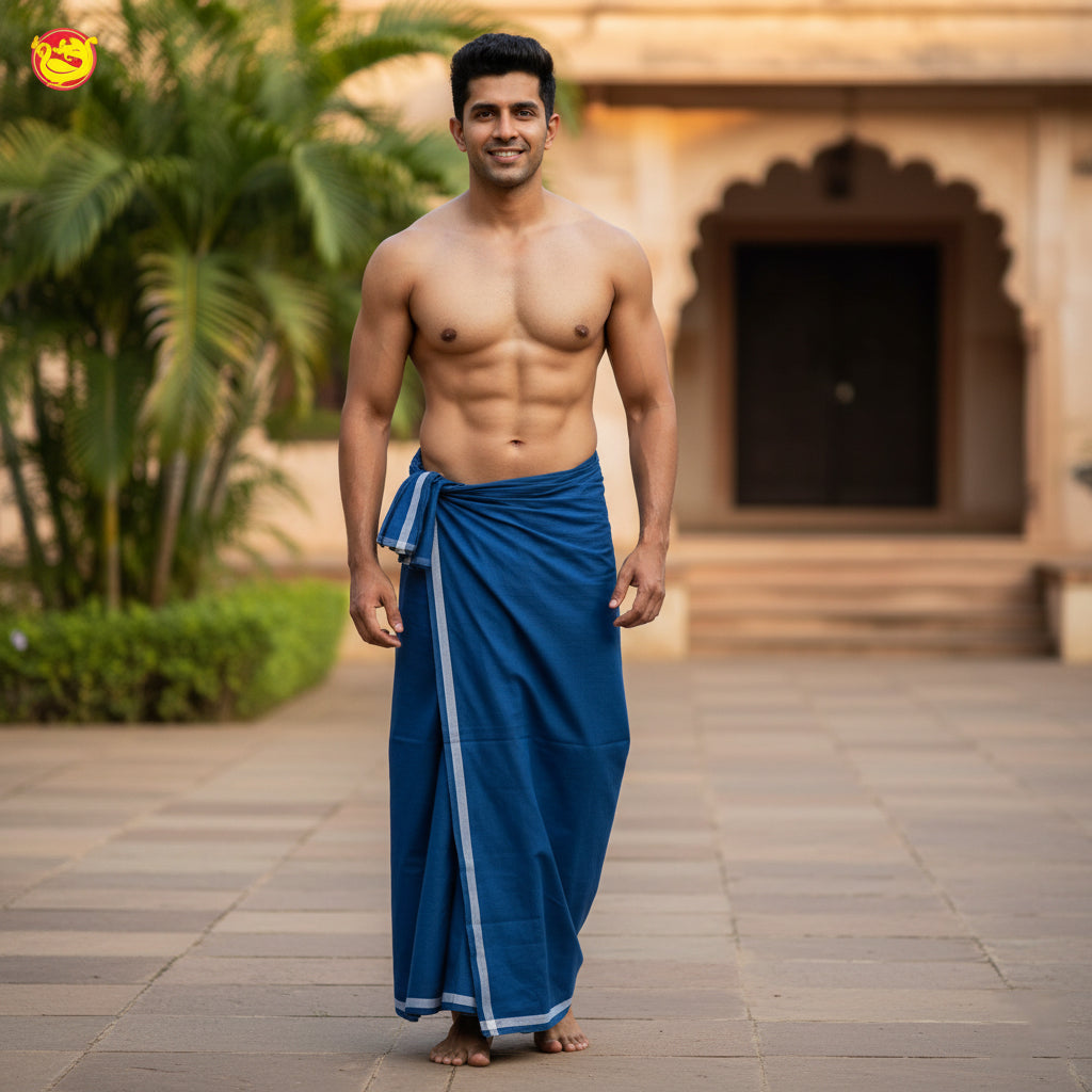 Peacock  Blue -Men’s Plain Cotton Lungi – Soft & Comfortable