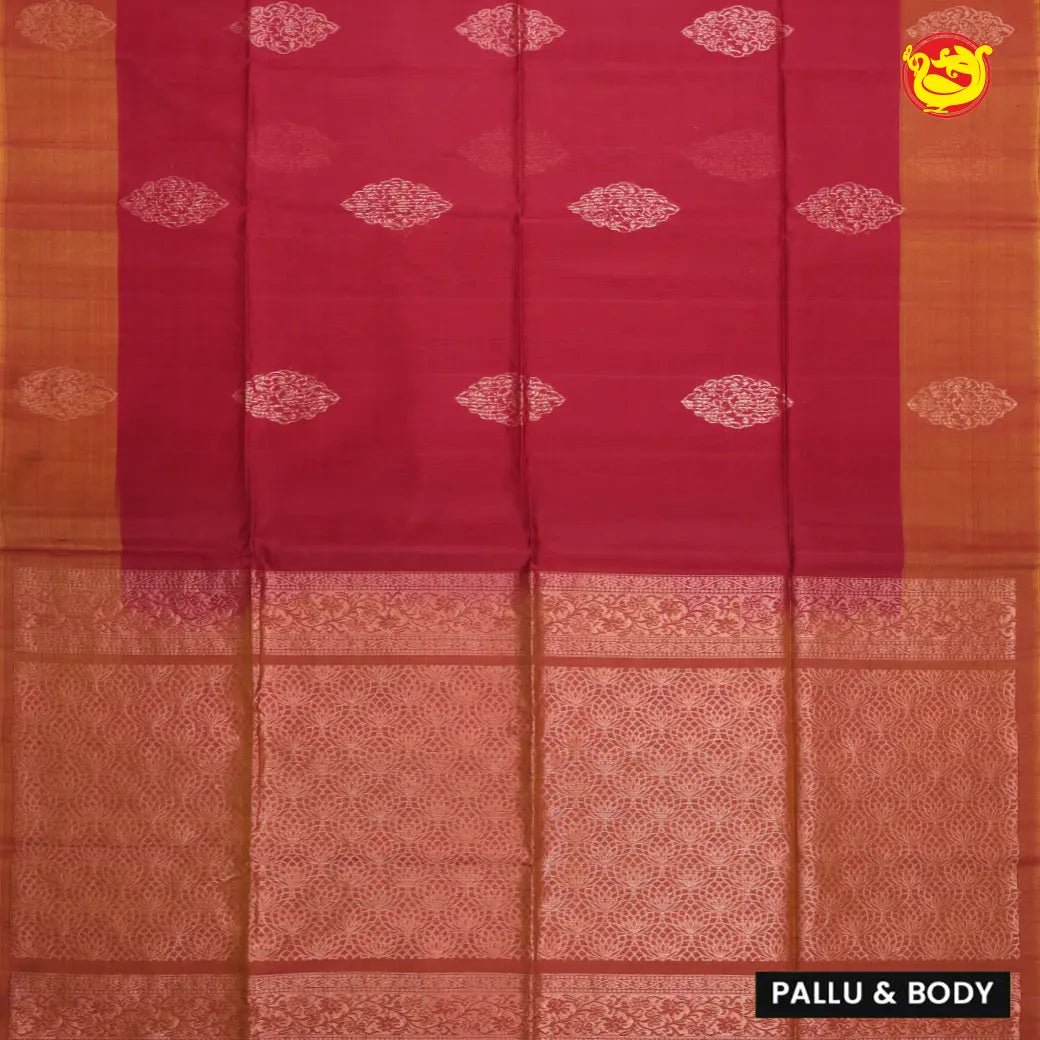 Maroon With Light Orange Pure Silk Cotton Saree - Thenianantham