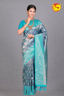 Blue Wedding Silk Saree With Light Blue Pallu - Thenianantham