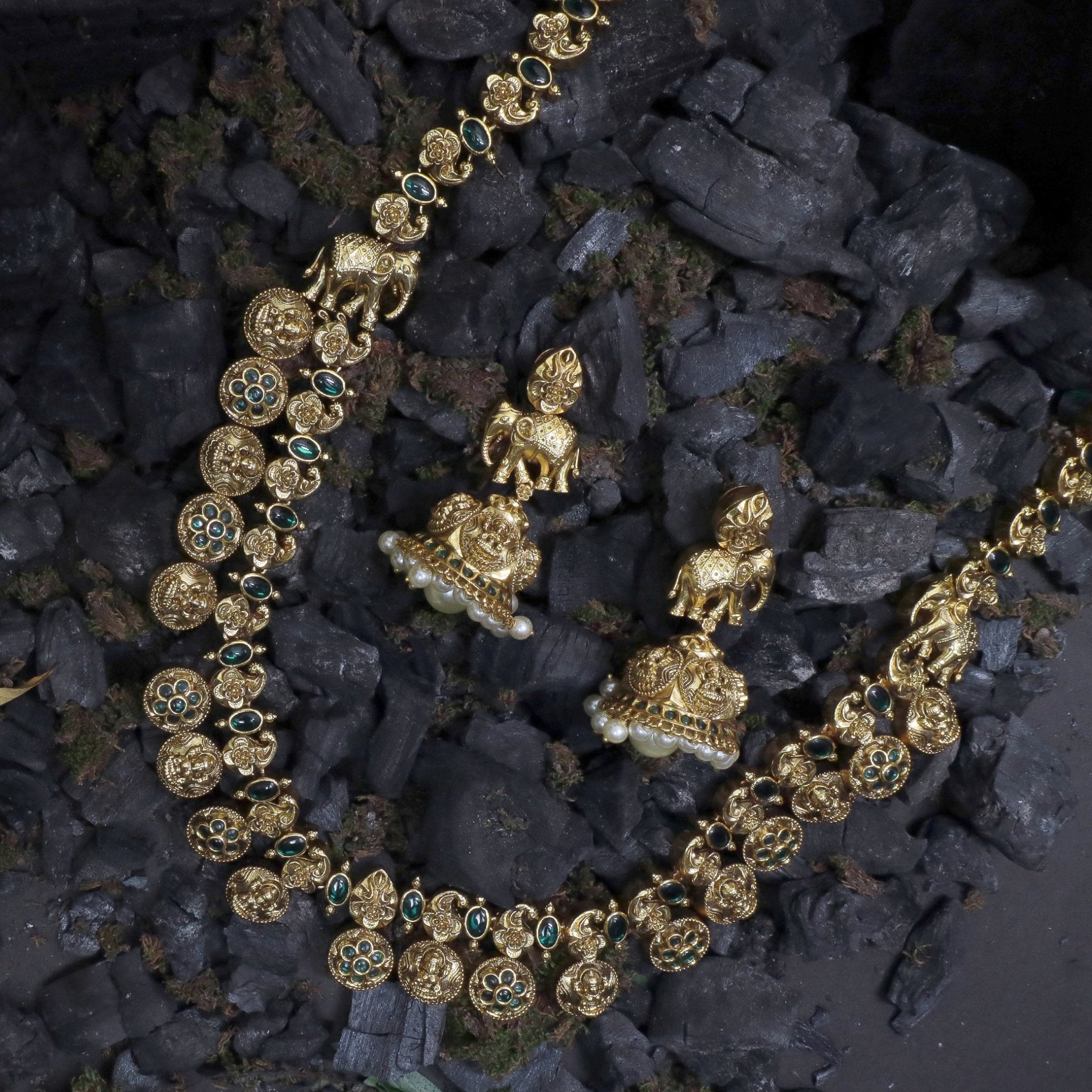 Lakshmi Coin haram  with a pair of jhumkas