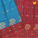 Sky Blue with Brownish-Red Pure Bengal Cotton Saree without Blouse