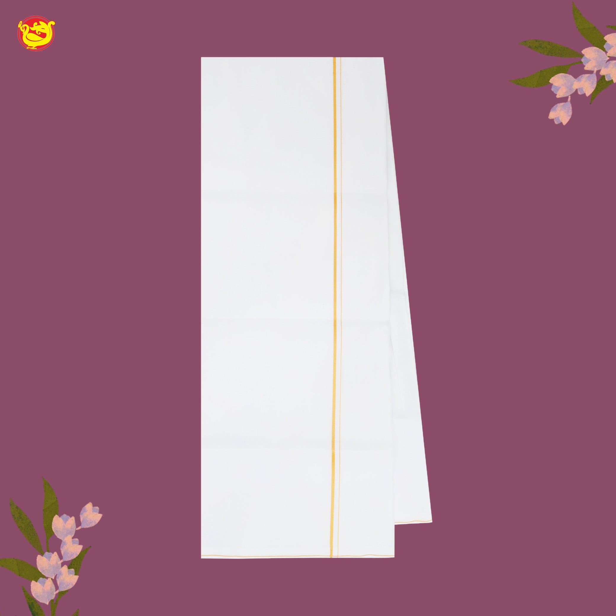 White with Yellow Fancy Border Single Layer Cotton Men’s Dhoti