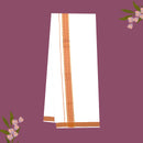 White with Orange Border – Golden Zari Single Layer Cotton Men’s Dhoti