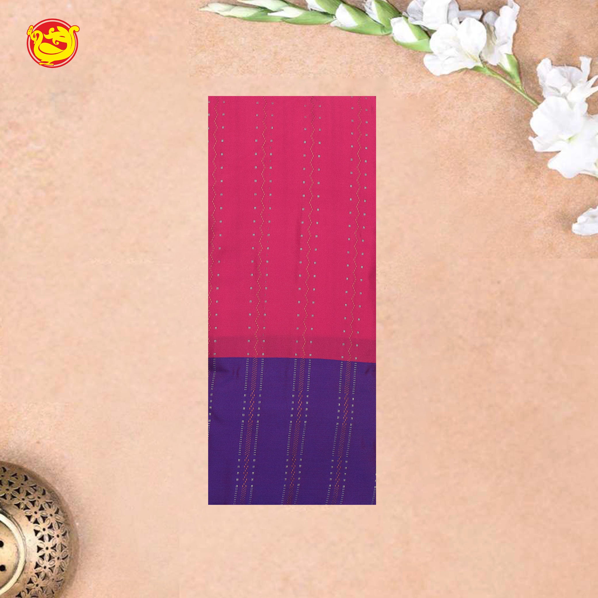 Pink with Dark Blue Arani Fancy Silk Saree