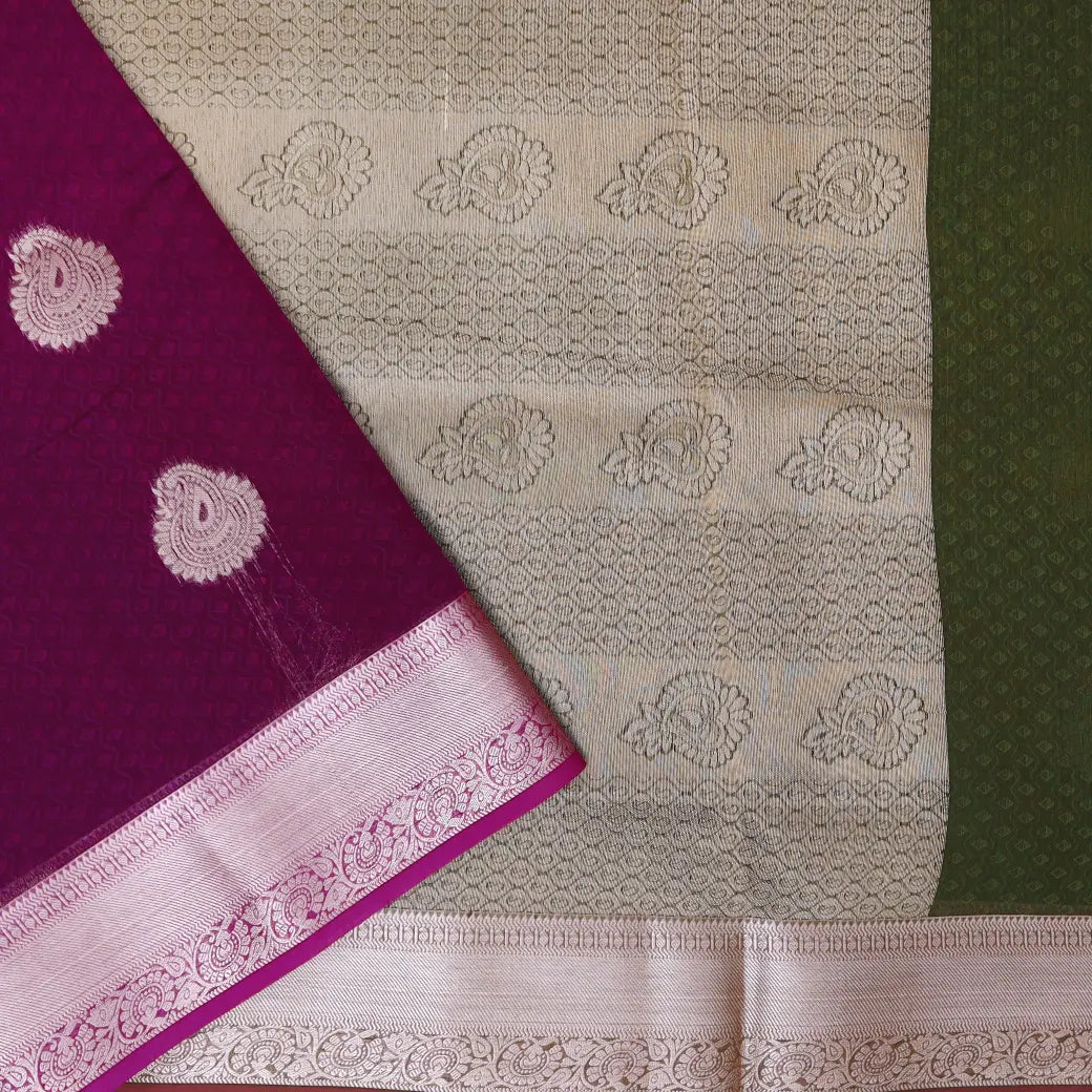 Maroon With Forest Green  Silk Cotton Saree