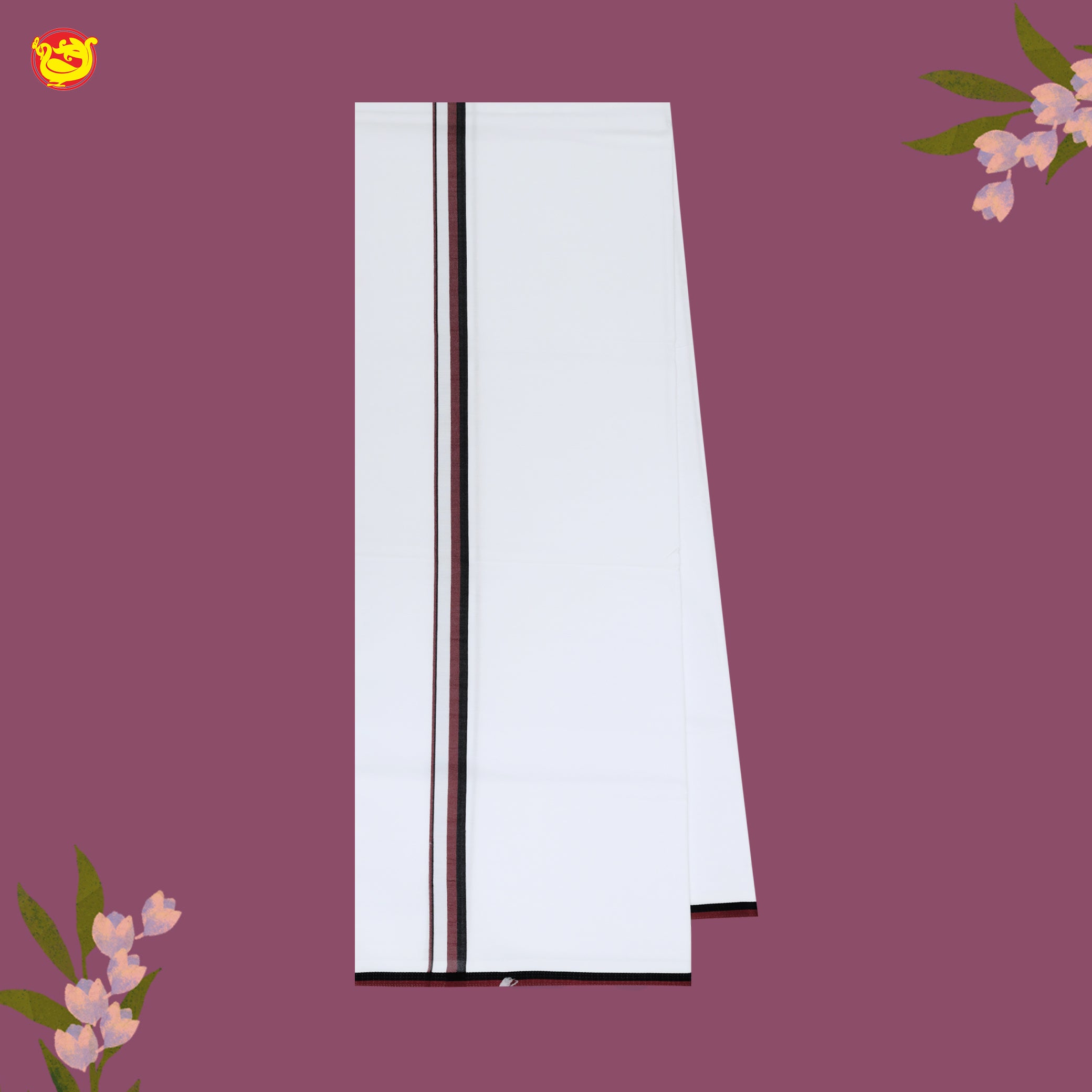 White with Red & Block Fancy Border Single Layer Cotton Men’s Dhoti