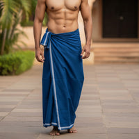 Peacock  Blue -Men’s Plain Cotton Lungi – Soft & Comfortable