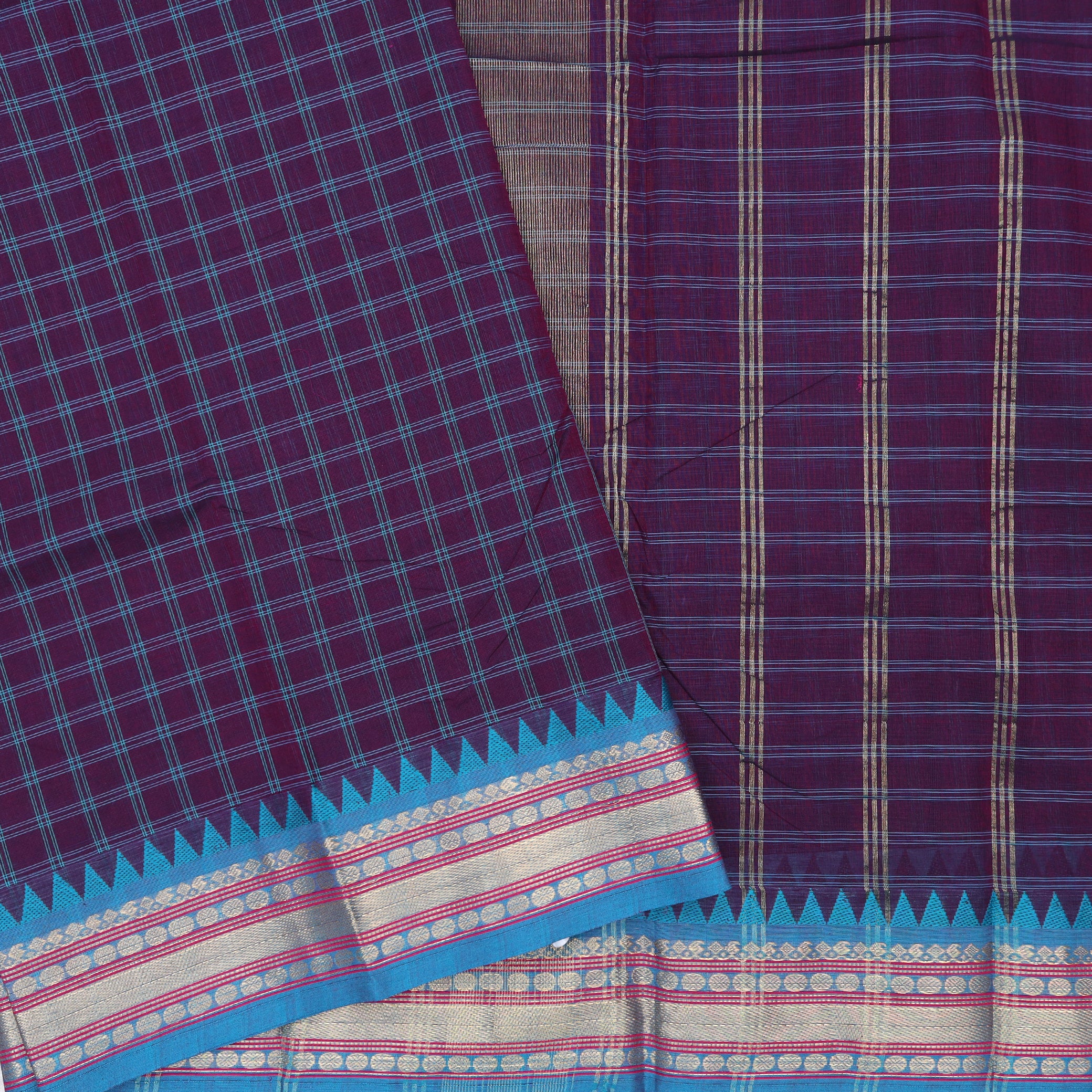 Purple With Blue Premium Quality Pure Cotton Saree