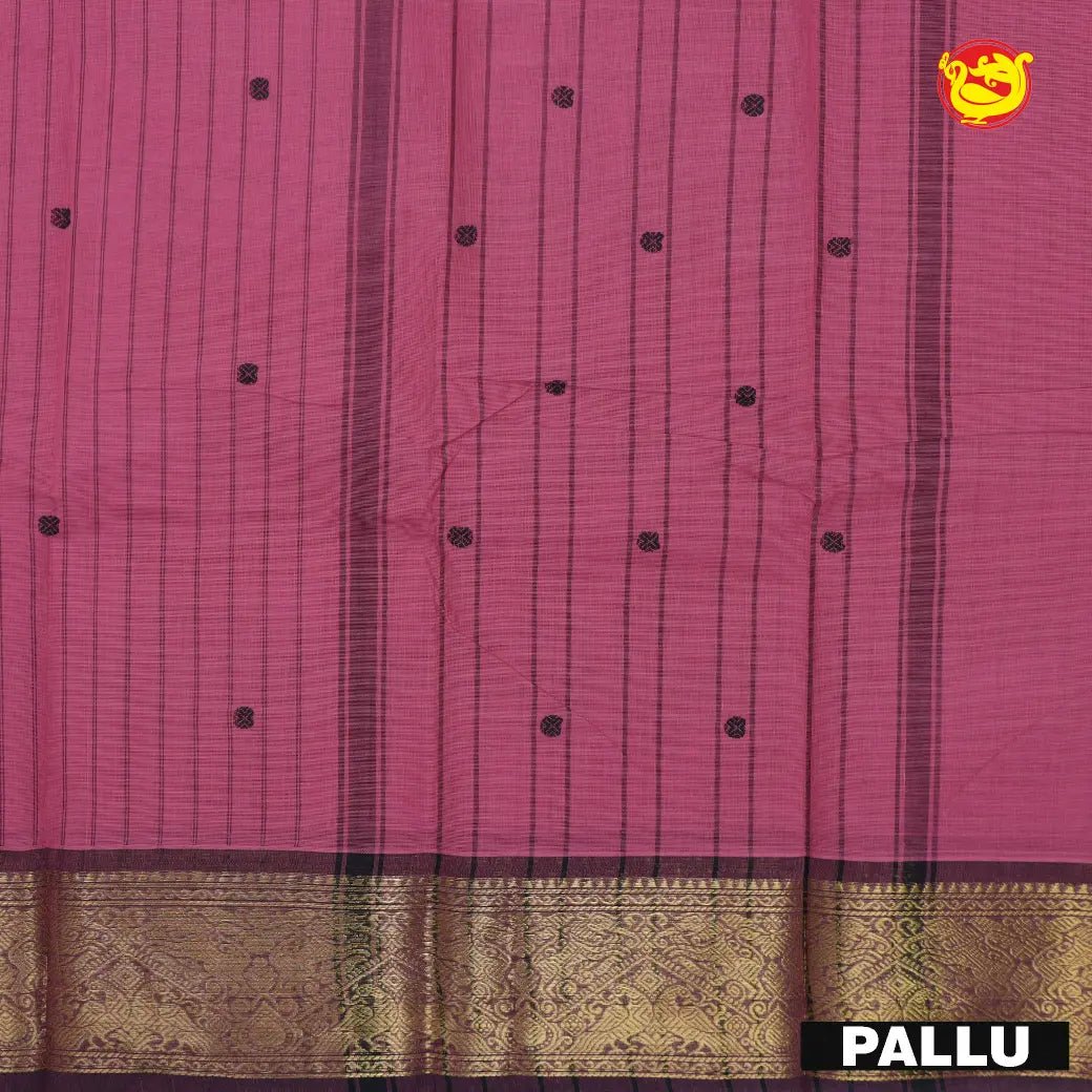 Light Pink with Light maroon Pure Chettinad Cotton Saree without Blouse - Thenianantham