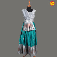 Silver with Green Girls & Women Branded Readymade Pattu Gown - Thenianantham