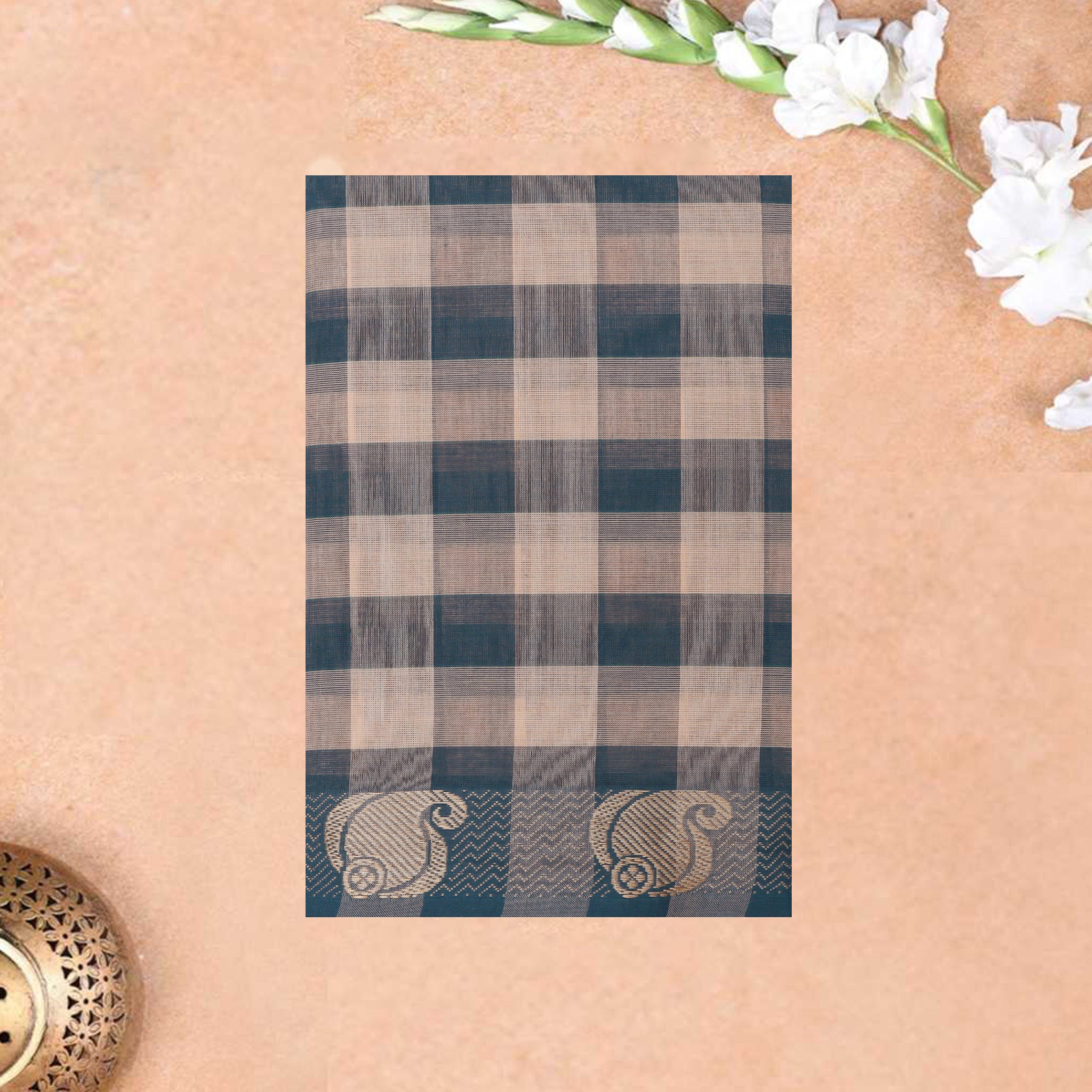 Multi Colour Small Checked Pattern Pure Chettinad Cotton Saree without Blouse
