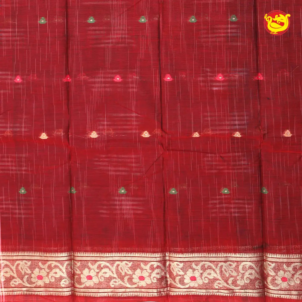 Blue with Red Pure Bengal Cotton Saree without Blouse