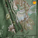 Green with Floral Print Raw Silk Saree - Thenianantham