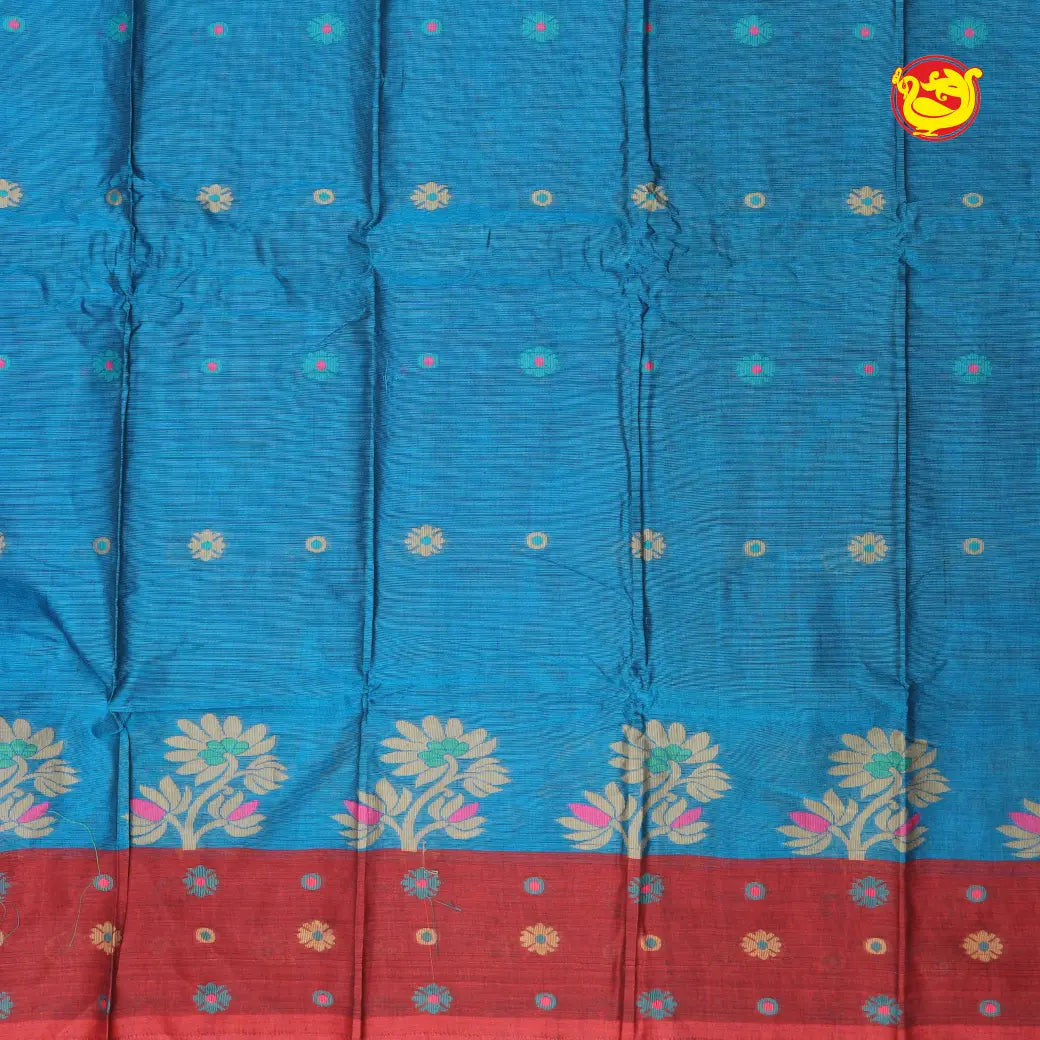 Sky Blue with Brownish-Red Pure Bengal Cotton Saree without Blouse