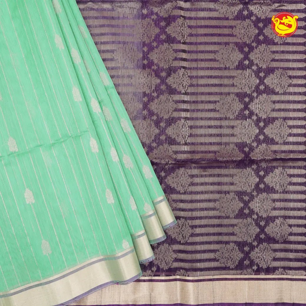 Light Green With Purple Pure Silk Cotton Saree