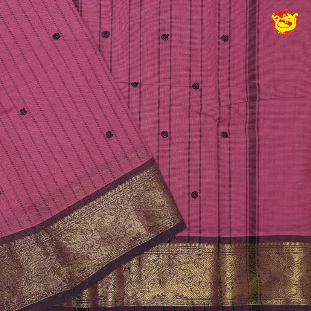 Light Pink with Light maroon Pure Chettinad Cotton Saree without Blouse