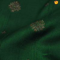 Dark Green With Floral Motifs Copper Zari Khadi Banarasi Tussar Silk Saree - Thenianantham