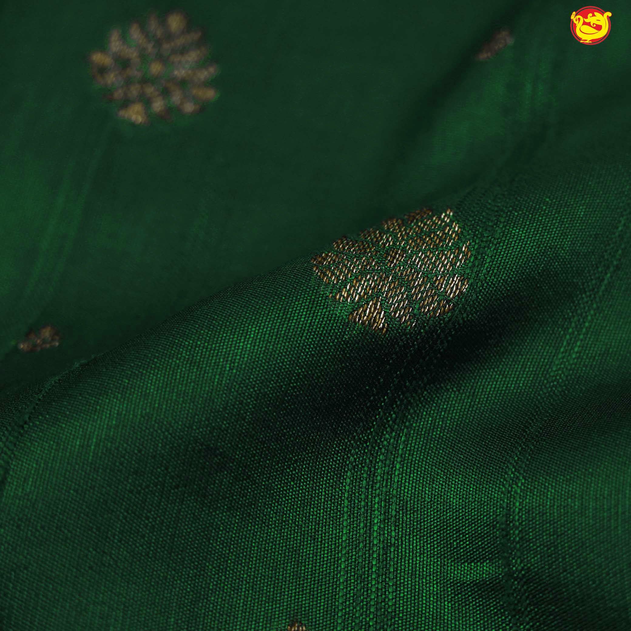 Dark Green With Floral Motifs Copper Zari Khadi Banarasi Tussar Silk Saree - Thenianantham