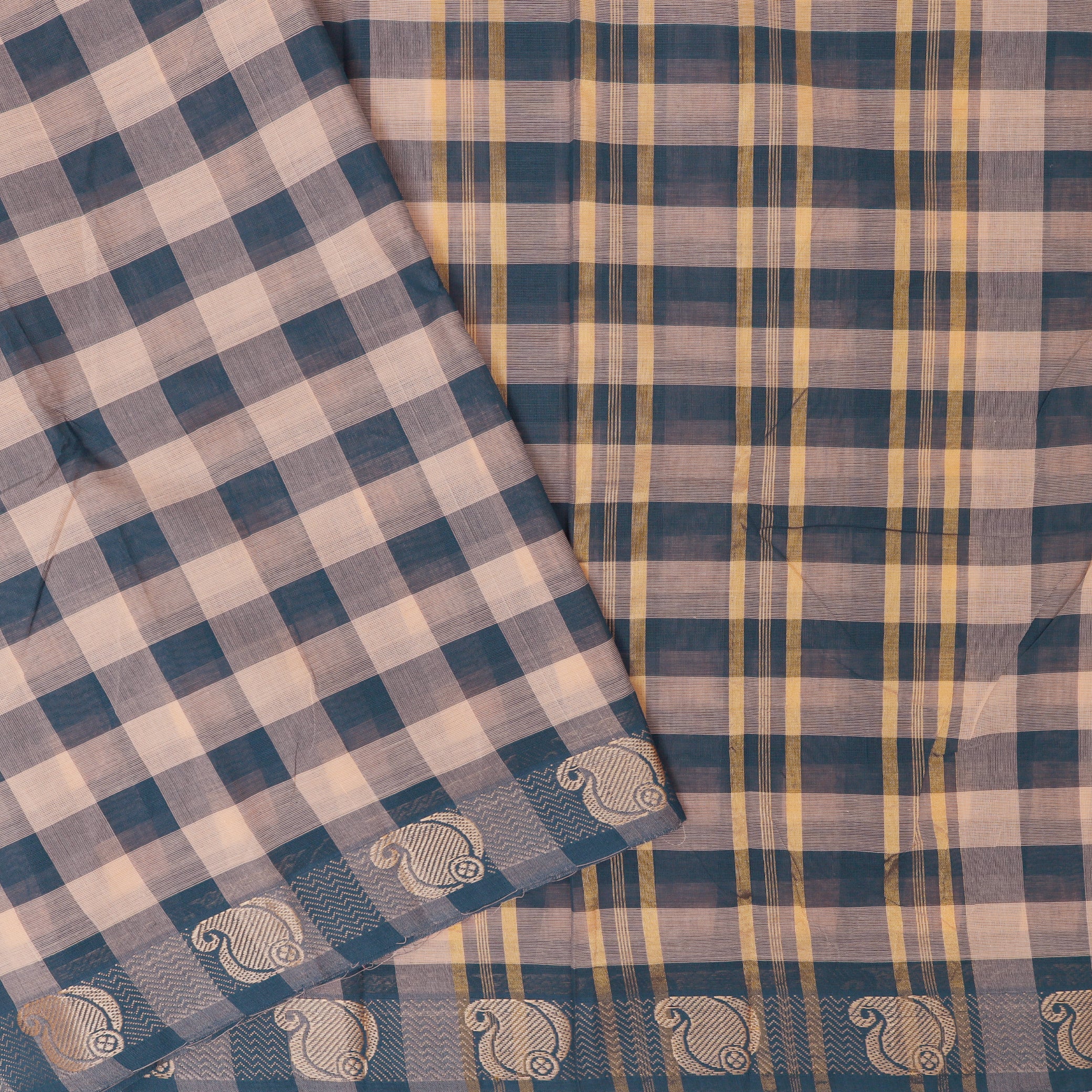 Multi Colour Small Checked Pattern Pure Chettinad Cotton Saree without Blouse