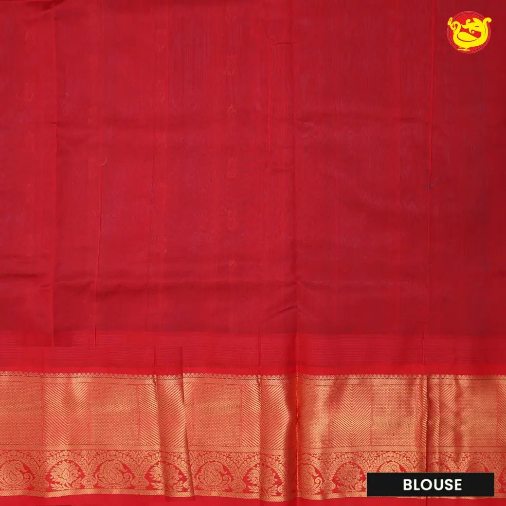 Blue with Red Arani Silk Cotton Saree - Thenianantham