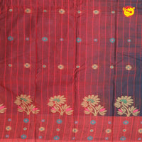 Sky Blue with Brownish-Red Pure Bengal Cotton Saree without Blouse