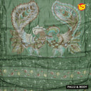 Green with Floral Print Raw Silk Saree - Thenianantham